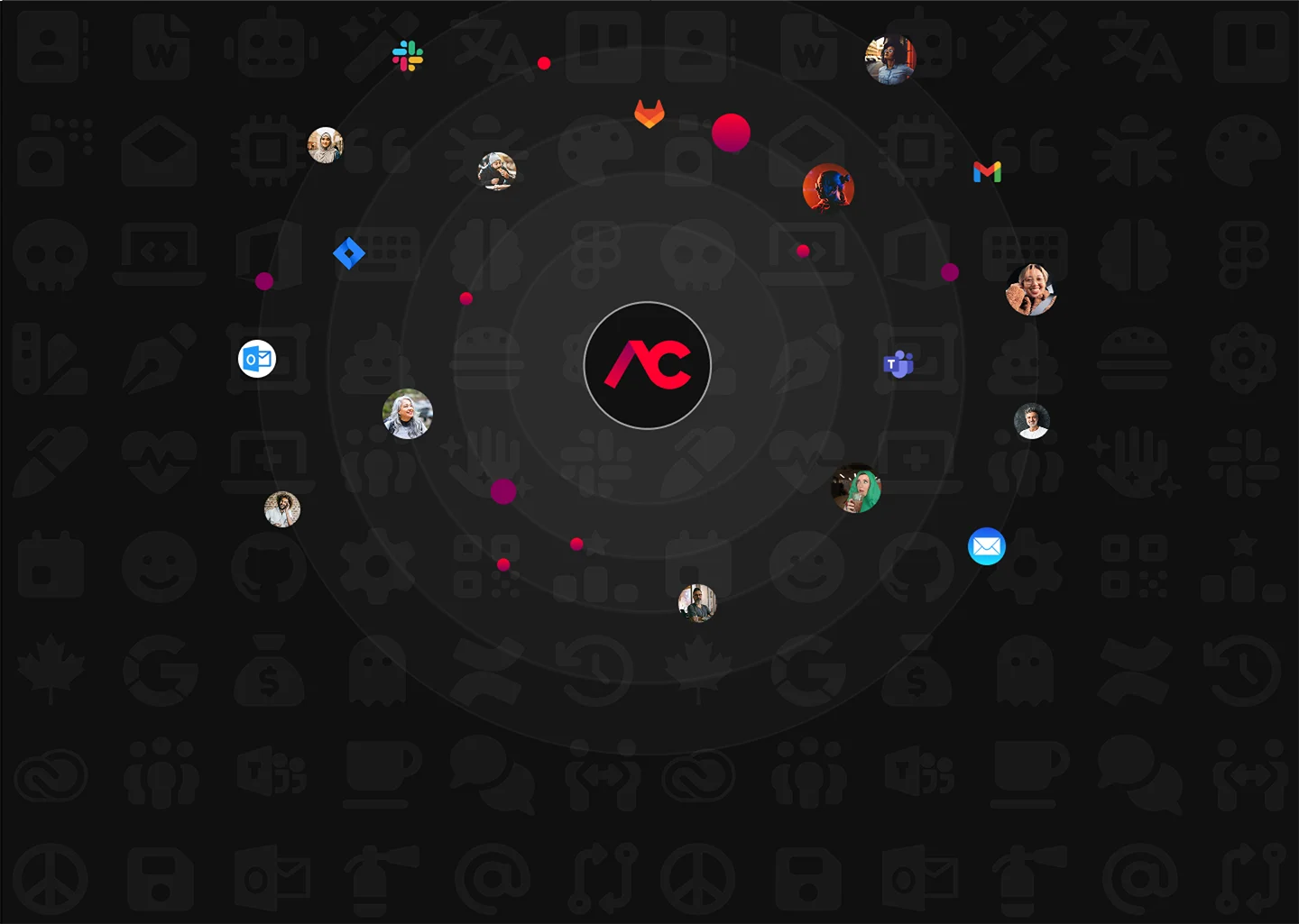 Une constellation d'applications et de coéquipiers connectés gravitant autour du cœur d'ACinch